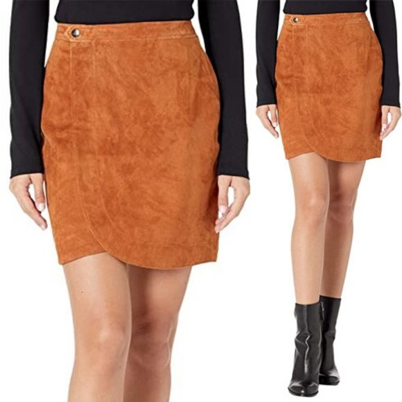 NEW BlankNYC Real Genuine Suede Leather Wrap Mini Skirt Sweater Weather Camel 29 - Picture 6 of 7